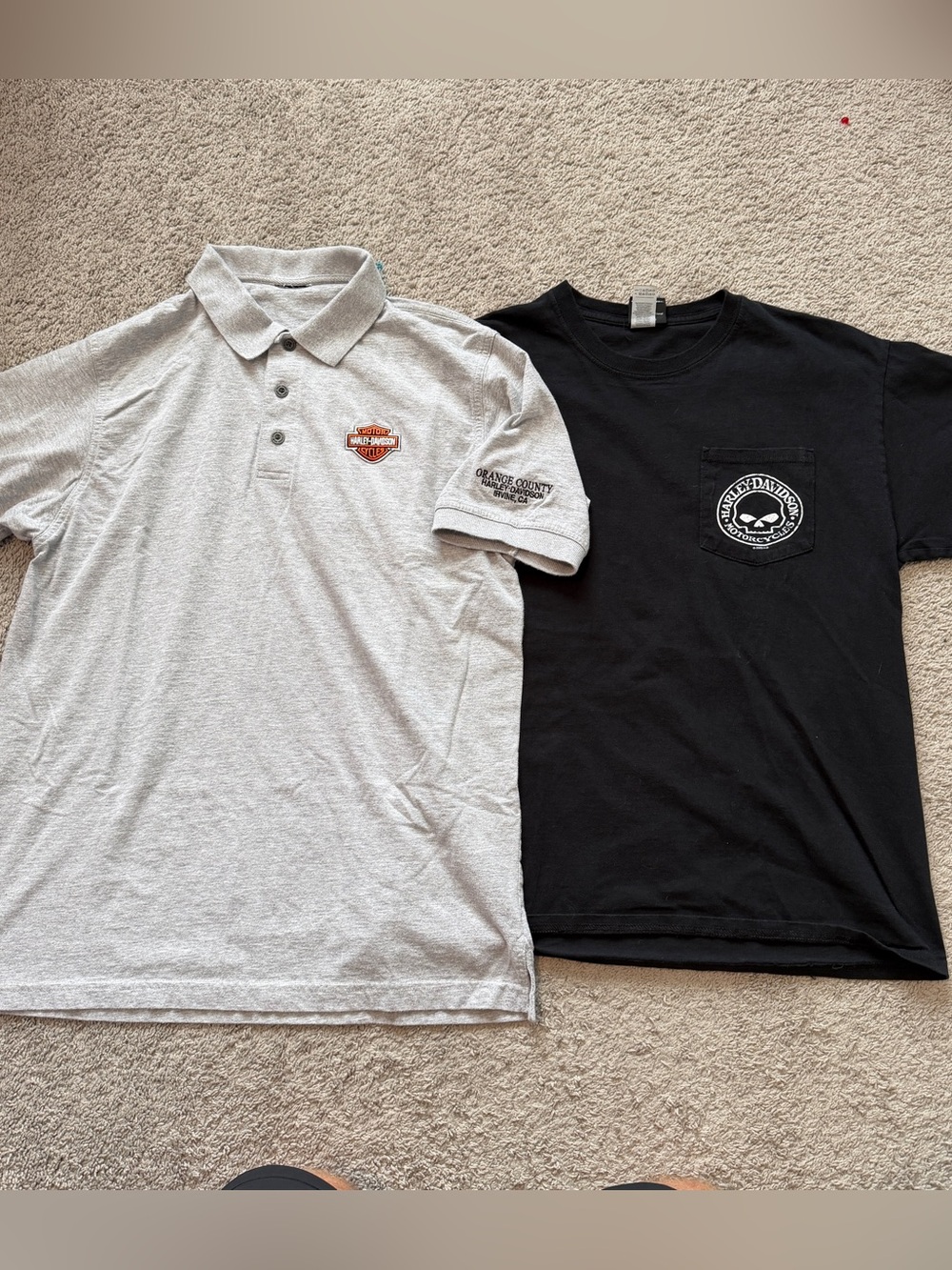 Harley Davidson Shirt Lot Mens L XL Black Mineshaft Tee & Gray OC Polo